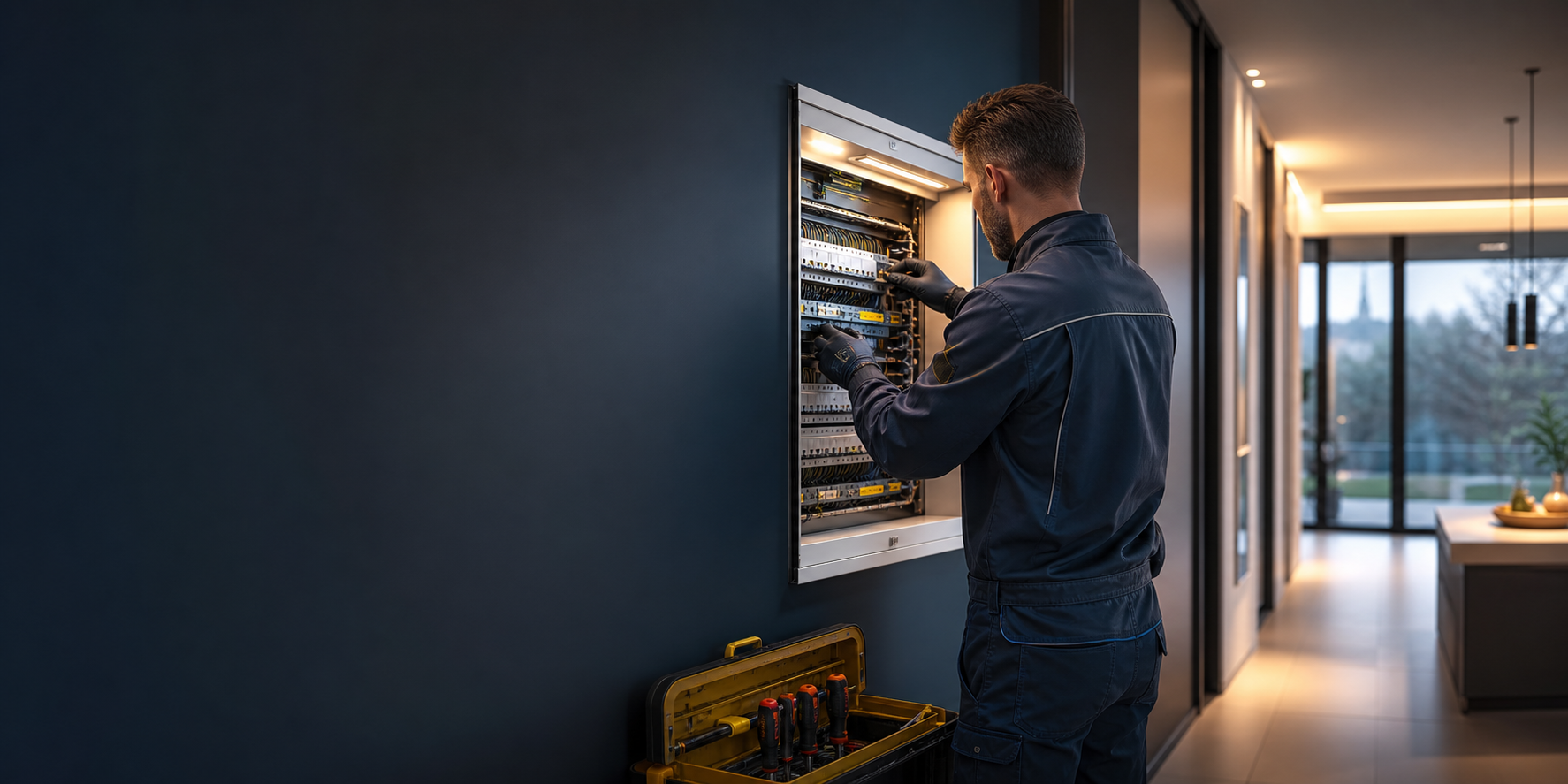 Elektro Stark Fachkraft bei einer modernen Elektroinstallation